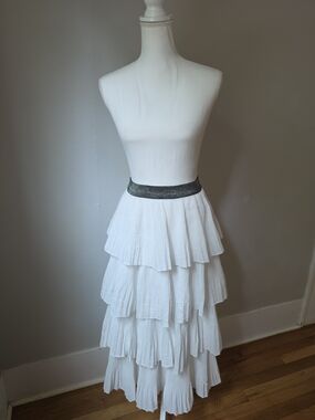 White Tiered Ruffle Skirt with Metallic Waistband